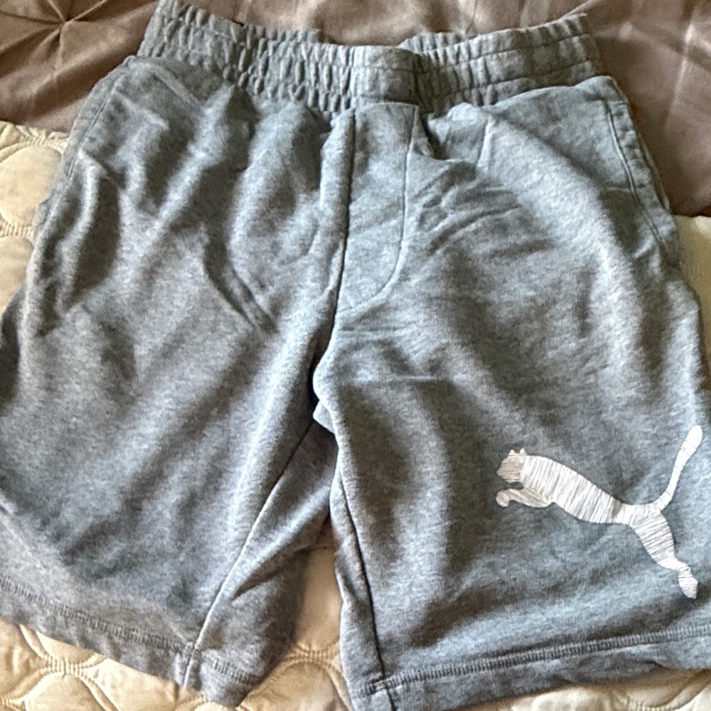 Puma Light Gray Athletic Shorts with White Logo